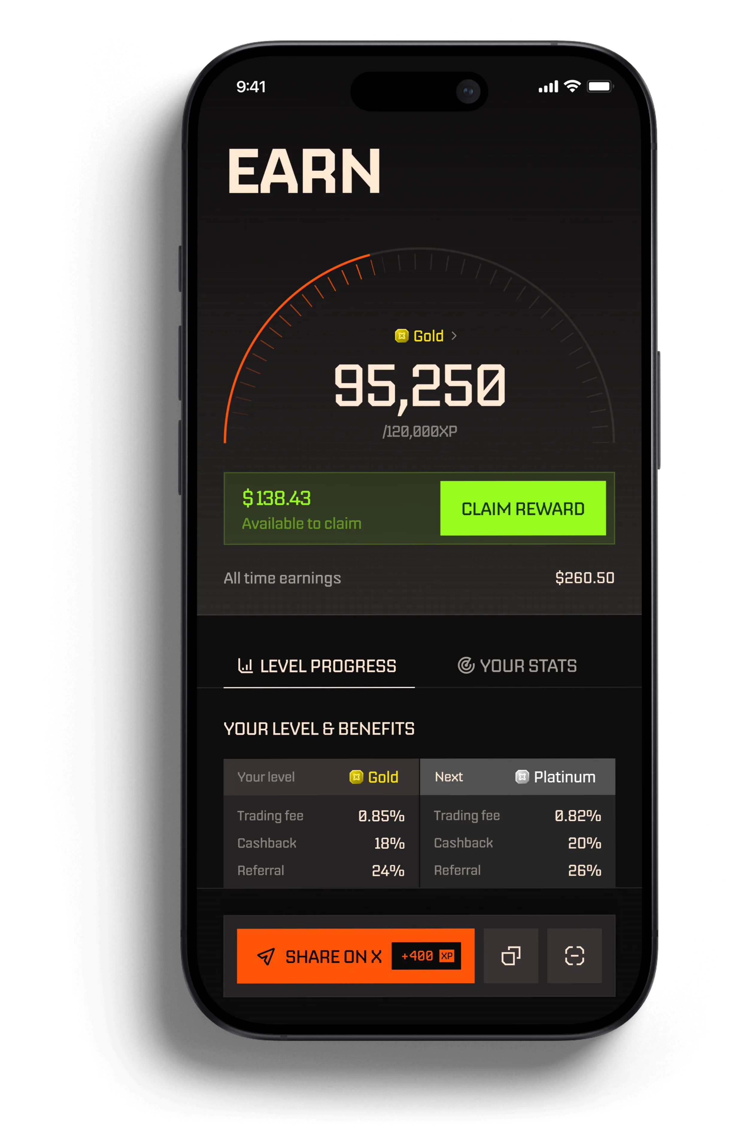 Echo Zero Earn tab